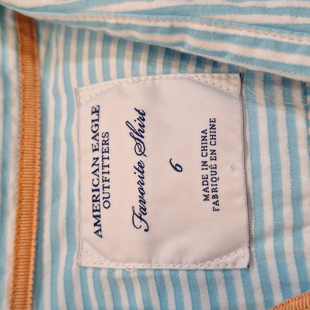 American‎ Eagle Favorite Shirt Fitted Sz 6 Striped Shirt 2 Qty Light Blue Coral - Picture 2 of 8